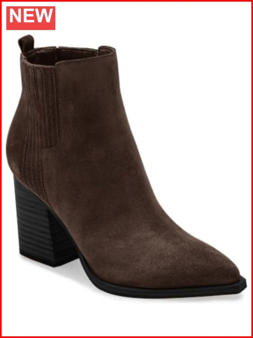 Faux Suede Ankle Boots Pointed Toe Chunky Heeled Booties Women